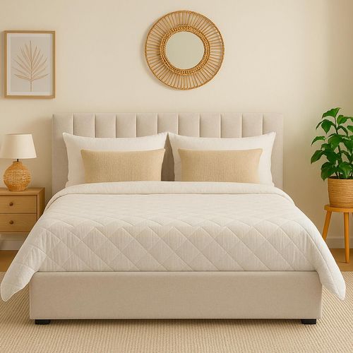 Lit Coffre Songe + Sommier Tissu Beige 180x200 cm