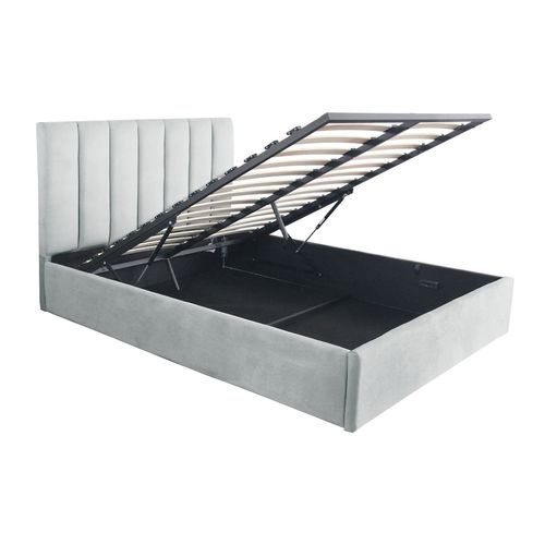 Lit Coffre Songe + Sommier Velours Argent 140x190 cm