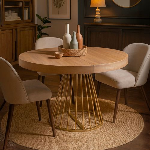 Table Ronde Extensible Soare Chêne Clair Pieds Or