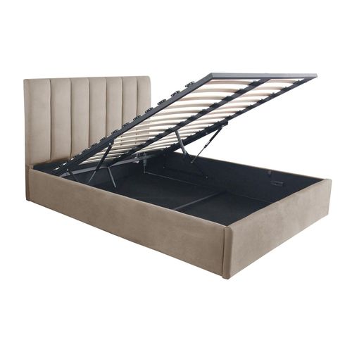 Lit Coffre Songe + Sommier Velours Taupe 140x190 cm