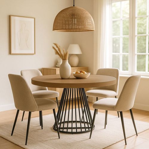 Table Ronde Extensible Grivery Bois Noisette Pieds Noir