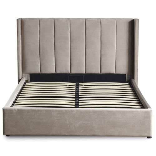 Lit Double Magorial Avec Sommier Relevable 160x200cm Velours Taupe