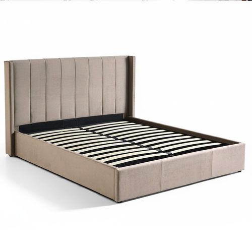 Lit Double Magorial Avec Sommier Relevable 180x200cm Velours Taupe