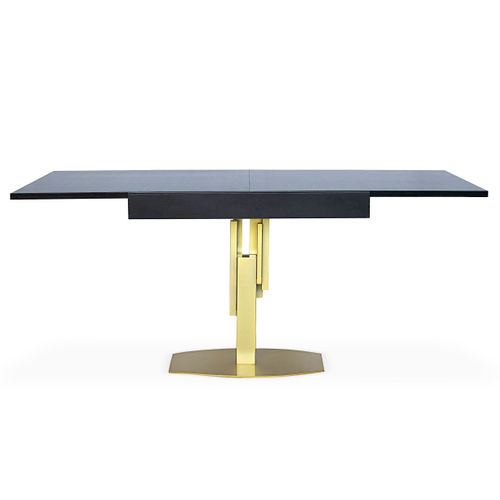 Table Design Carrée Extensible 180cm Mealane Pied Central Or Et Bois Noir
