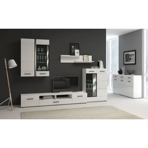Meuble TV Moderne Avec Tiroir Et 2 Portes Biancom L200cm Blanc Brillant