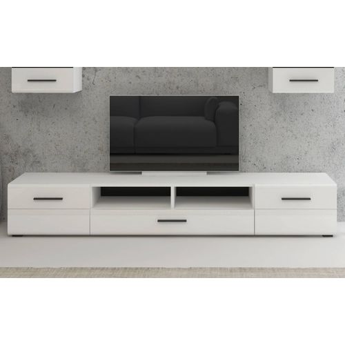 Meuble TV Moderne Avec Tiroir Et 2 Portes Biancom L200cm Blanc Brillant