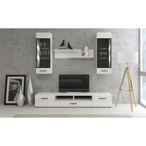 Meuble TV Moderne Avec Tiroir Et 2 Portes Biancom L200cm Blanc Brillant
