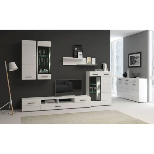 Meuble TV Moderne Avec Tiroir Et 2 Portes Biancom L200cm Blanc Brillant