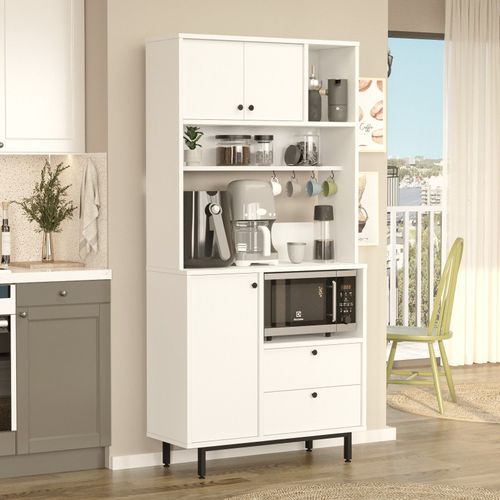 Armoire De Cuisine Moderne 4 Portes Et 2 Tiroirs Axyl L88xh180cm Blanc