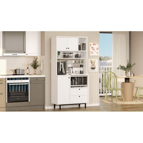 Armoire De Cuisine Moderne 4 Portes Et 2 Tiroirs Axyl L88xh180cm Blanc