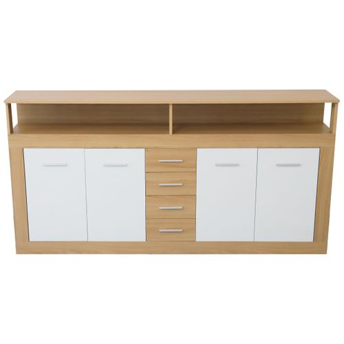 Buffet Contemporain L190cm 4 Portes Er 4 Tiroirs Lunata Bois Sonoma Et Blanc