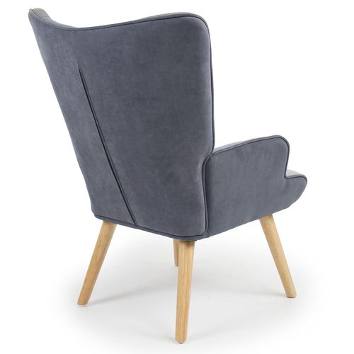 Fauteuil Scandinave Lyliane Effet Patchwork Velours Gris Et Bleu