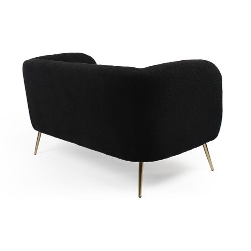 Canapé 2 Places Moderne Bombaro Pieds Métal Doré Et Tissu Bouclette Noir