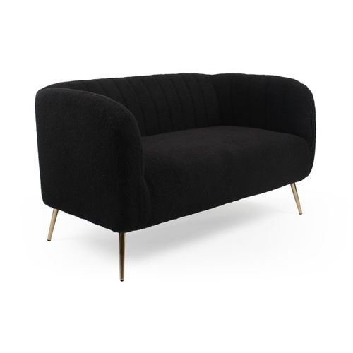 Canapé 2 Places Moderne Bombaro Pieds Métal Doré Et Tissu Bouclette Noir