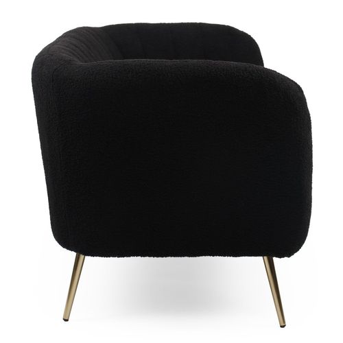 Canapé 2 Places Moderne Bombaro Pieds Métal Doré Et Tissu Bouclette Noir