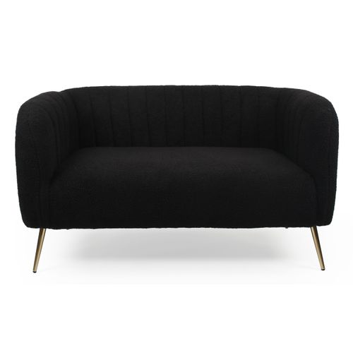 Canapé 2 Places Moderne Bombaro Pieds Métal Doré Et Tissu Bouclette Noir