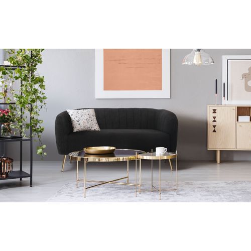 Canapé 2 Places Moderne Bombaro Pieds Métal Doré Et Tissu Bouclette Noir