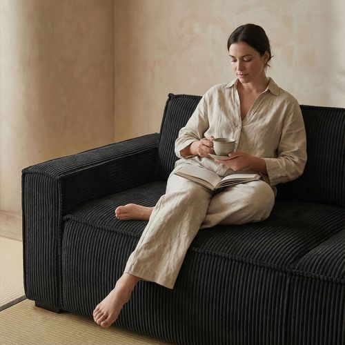 Canapé Clic-clac 3 Places Roger Velours Côtelé Noir