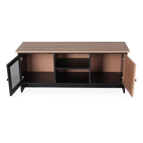 Meuble TV Contemporain 2 Portes L120cm Franck Bois Et Noir