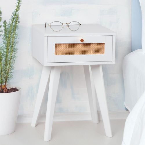 Table De Chevet 1 Tiroir Avec Cannage Dalgora L40cm Blanc