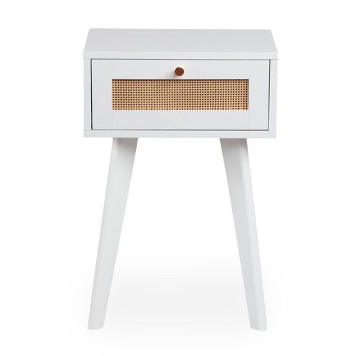 Table De Chevet 1 Tiroir Avec Cannage Dalgora L40cm Blanc