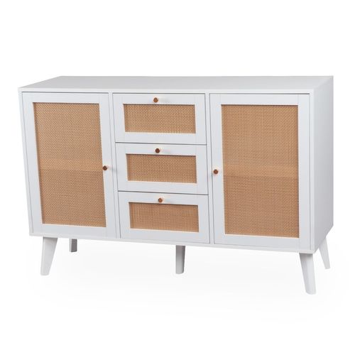 Buffet 3 Tiroirs Et 2 Portes Avec Cannage Dalgora L120cm Blanc