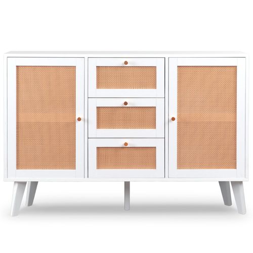 Buffet 3 Tiroirs Et 2 Portes Avec Cannage Dalgora L120cm Blanc