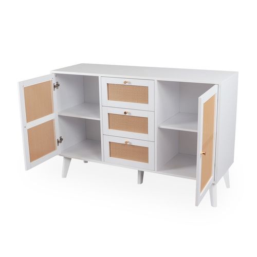 Buffet 3 Tiroirs Et 2 Portes Avec Cannage Dalgora L120cm Blanc