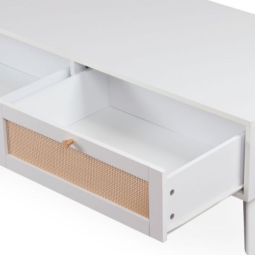 Table Basse 2 Tiroirs Avec Cannage Dalgora L120cm Blanc