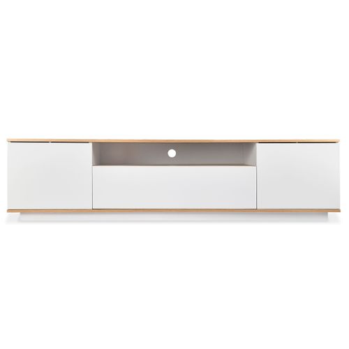 Meuble TV Au Design Linéaire Iliade L180cm Bois Clair Et Blanc