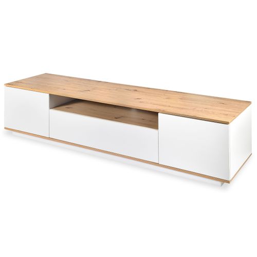 Meuble TV Au Design Linéaire Iliade L180cm Bois Clair Et Blanc