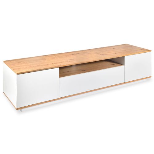 Meuble TV Au Design Linéaire Iliade L180cm Bois Clair Et Blanc