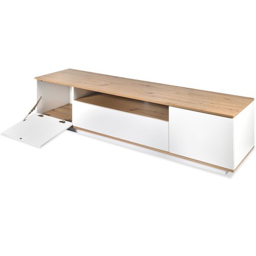 Meuble TV Au Design Linéaire Iliade L180cm Bois Clair Et Blanc