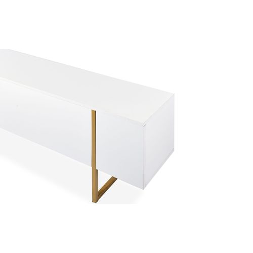 Meuble TV Moderne Avec 2 Portes Valmain L180cm Blanc Et Métal Or