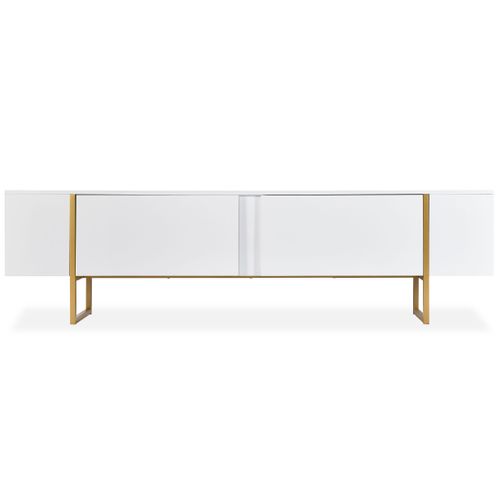 Meuble TV Moderne Avec 2 Portes Valmain L180cm Blanc Et Métal Or