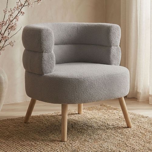 Fauteuil Design Scandinave Arrondi Riviani Tissu Bouclette Gris