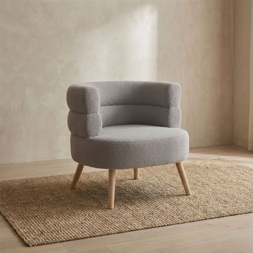 Fauteuil Design Scandinave Arrondi Riviani Tissu Bouclette Gris