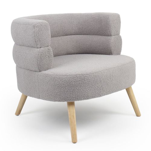 Fauteuil Design Scandinave Arrondi Riviani Tissu Bouclette Gris