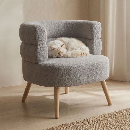 Fauteuil Design Scandinave Arrondi Riviani Tissu Bouclette Gris