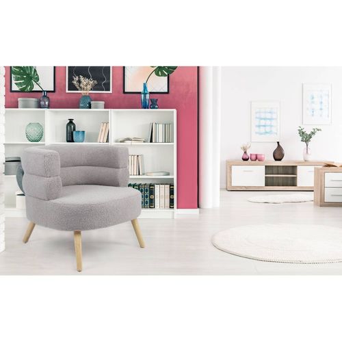 Fauteuil Design Scandinave Arrondi Riviani Tissu Bouclette Gris