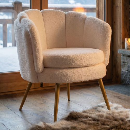 Fauteuil Arrondi Brenda Tissu Bouclette Beige