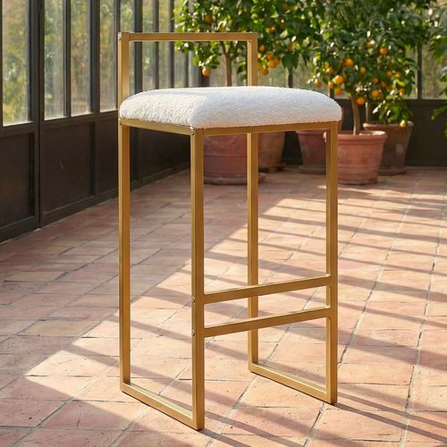 Tabouret De Bar En Métal Drakkar Or Et Tissu Bouclette Crème