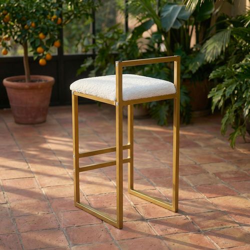 Tabouret De Bar En Métal Drakkar Or Et Tissu Bouclette Crème