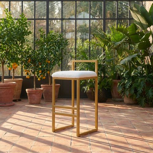 Tabouret De Bar En Métal Drakkar Or Et Tissu Bouclette Crème