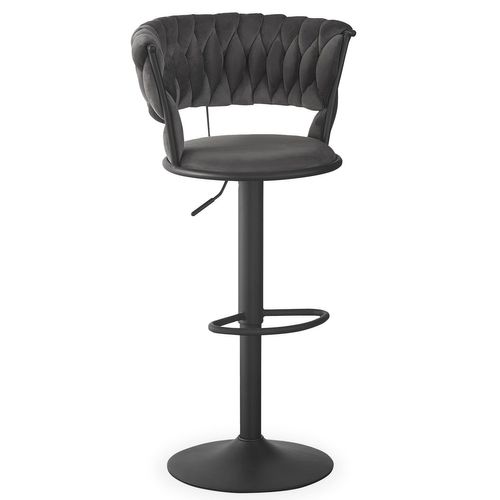 Lot De 2 Chaises De Bar Dossier Arrondi Style Maillage Xenox Velours Gris Et Métal Noir