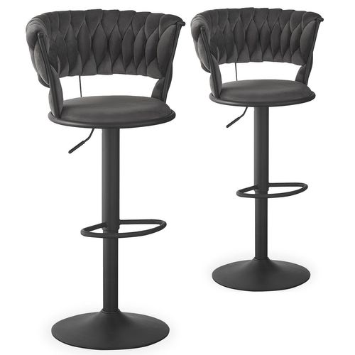 Lot De 2 Chaises De Bar Dossier Arrondi Style Maillage Xenox Velours Gris Et Métal Noir