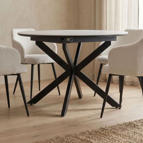 Table Extensible Tyrese 160cm Pieds En Étoile Et Plateau Effet Marbre Blanc