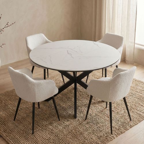 Table Extensible Tyrese 160cm Pieds En Étoile Et Plateau Effet Marbre Blanc