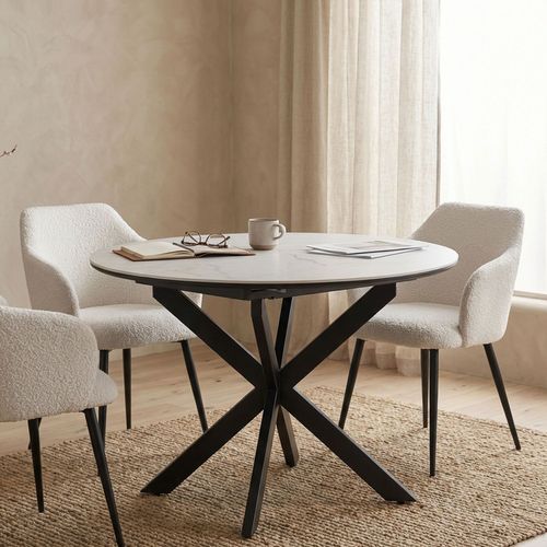 Table Extensible Tyrese 160cm Pieds En Étoile Et Plateau Effet Marbre Blanc