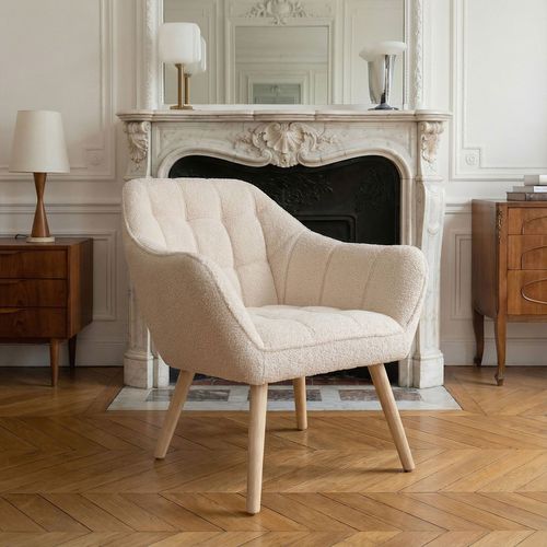 Fauteuil Scandinave Zentao Tissu Bouclette Beige